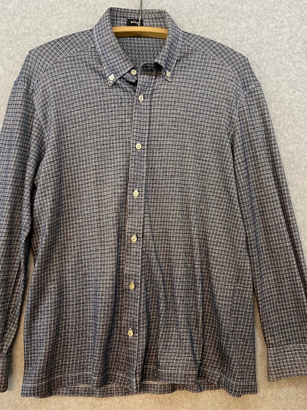 Kiton Napoli Size L Grey Tiny Windowpane Cotton Button Down Shirt